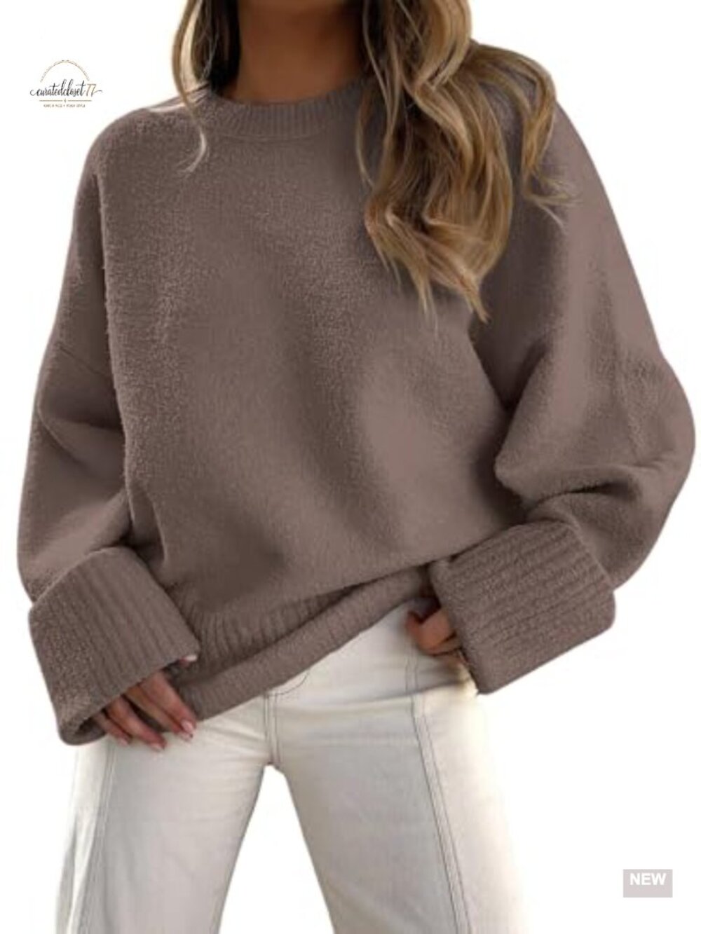 Oversized Cozy Knit Sweater Pullover Fuzzy Long Sleeve Crew Neck Fall Winter